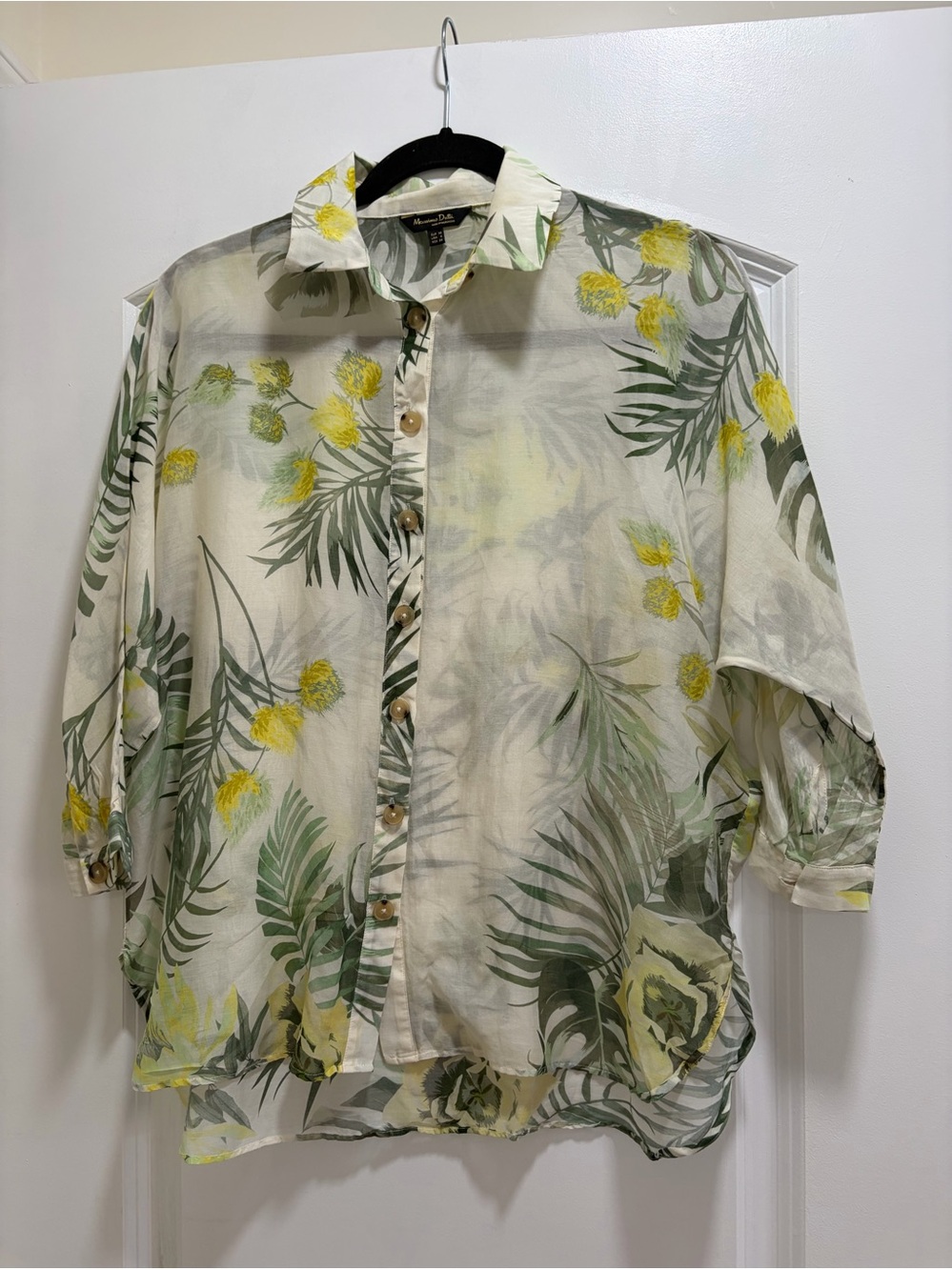 Massimo Dutti Silk Blend Sheer Tropical Print Button Down Shirt Size 6